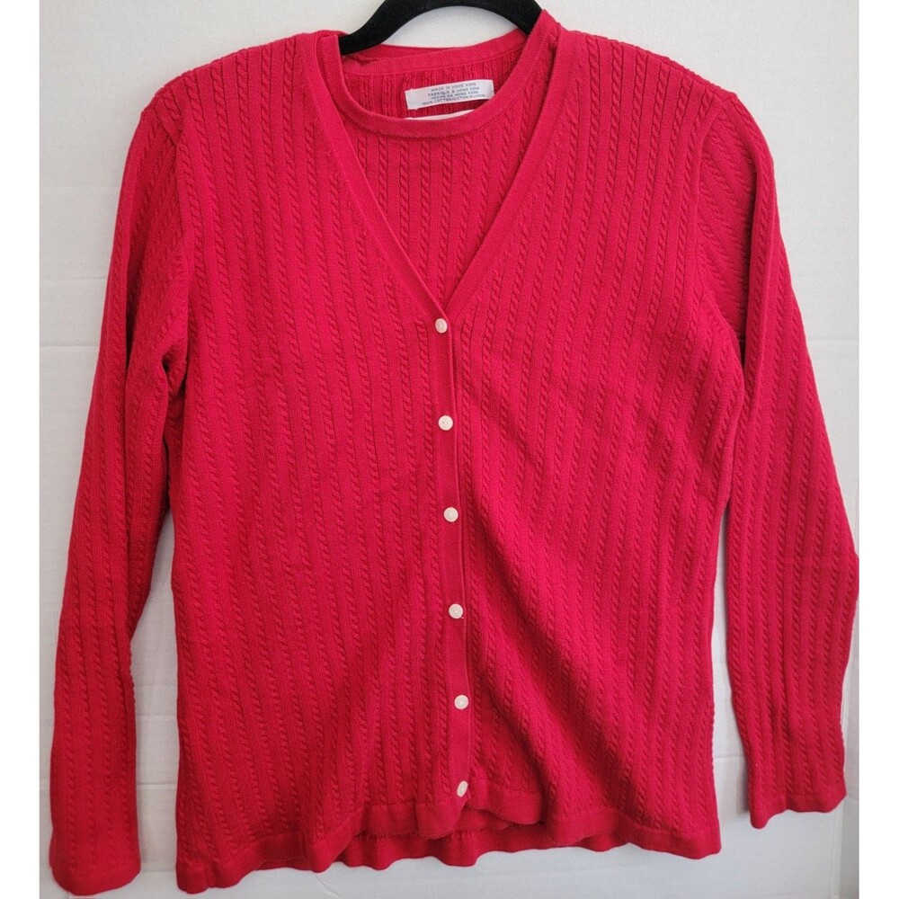 Tommy Hilfiger Golf Womens Red Cable Knit Sleeveless Top W/Matching Cardigan M/M